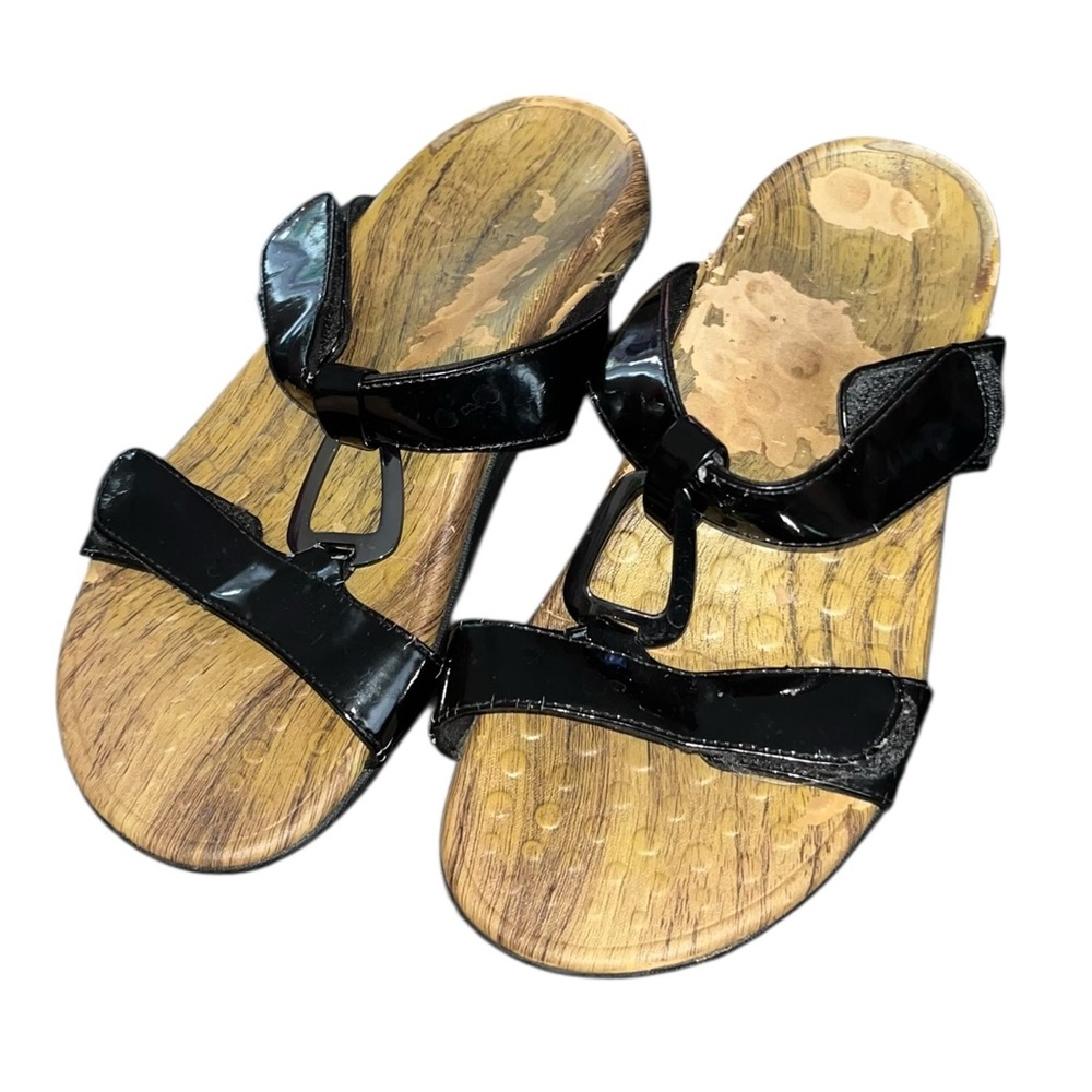 Orthaheel comfort sandals black patent leather size 7